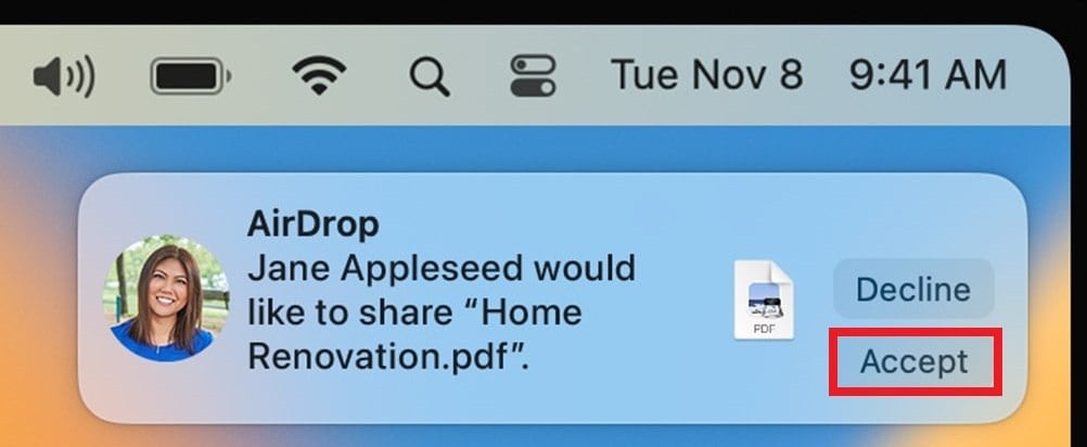 accept to transfer photos