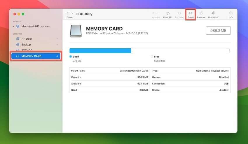 sd card formatting in disk utility