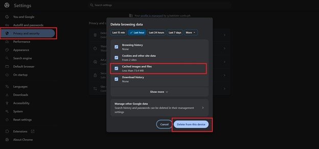 delete browsing data 