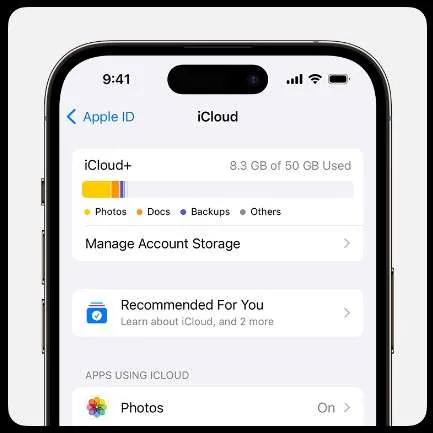 Spazio di archiviazione dell'account icloud