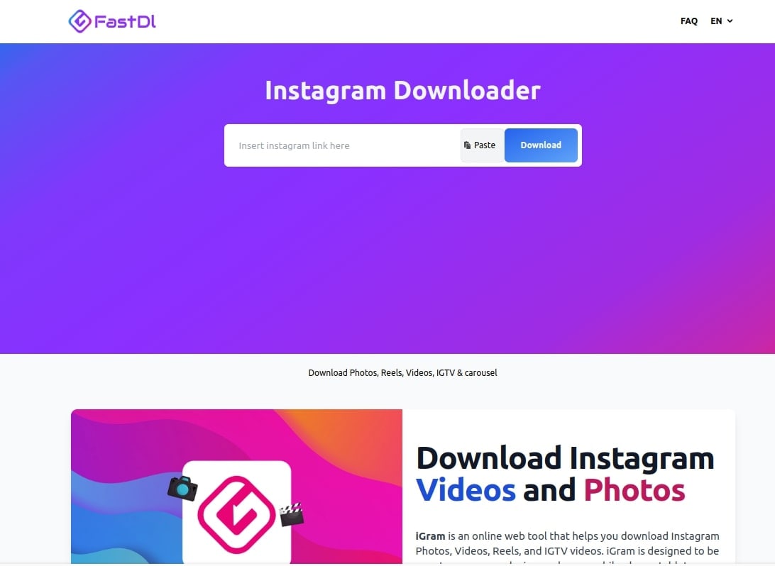 igram instagram opzione di scaricare video