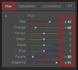 adjust the hue settings