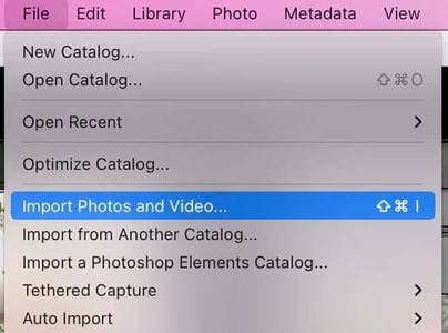 importa foto per il color grading in lightroom