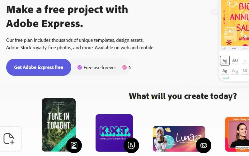 adobe express homepage 