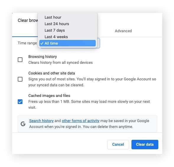 clearing cached images and files on chrome