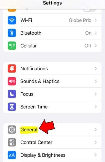 accessing general settings on iphone