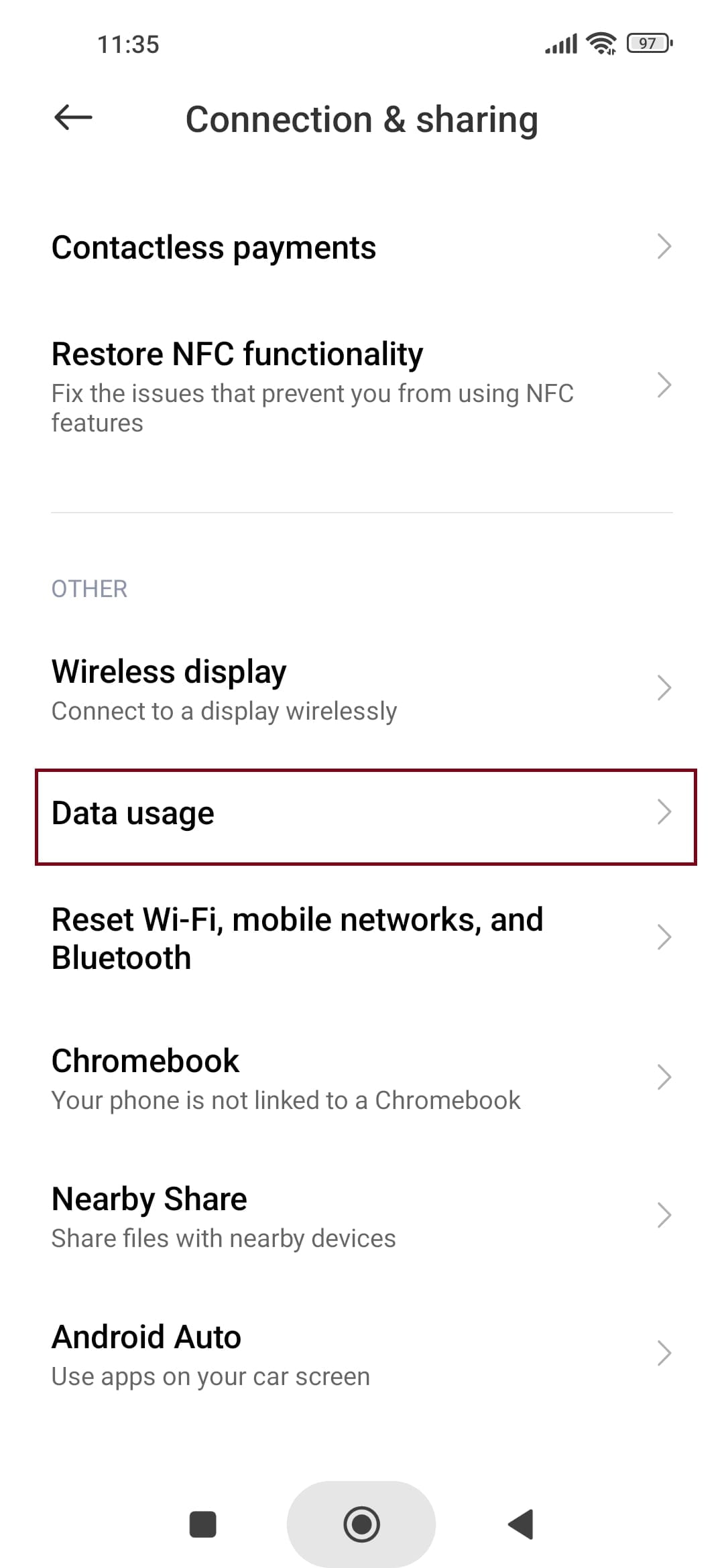 data usage settings on android