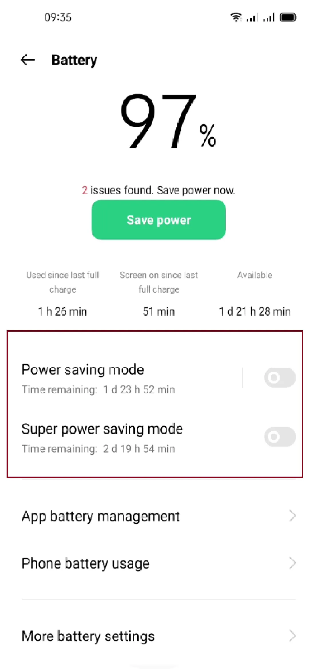 desabilite o modo de economia de energia no Android