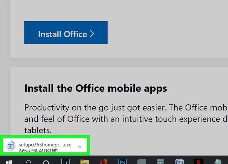 installation of the office 365 software