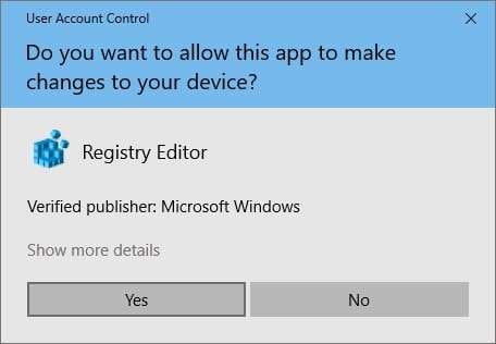 registry change message on windows 