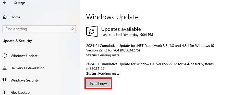 installing updates in windows 