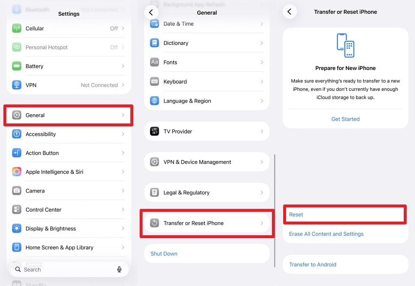 reset iphone settings menu