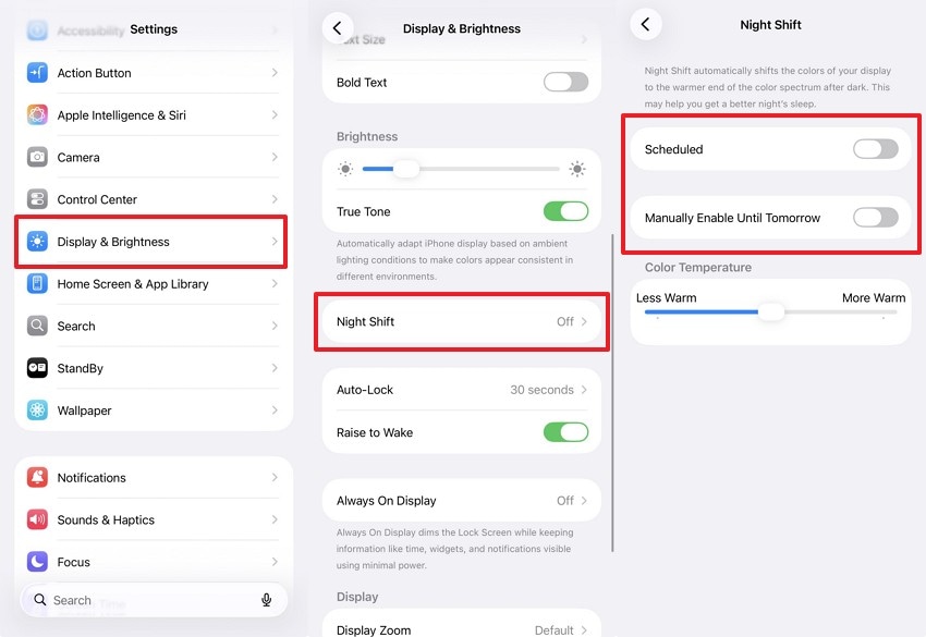 disable night shift setting