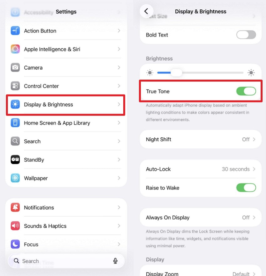 disable true tone setting