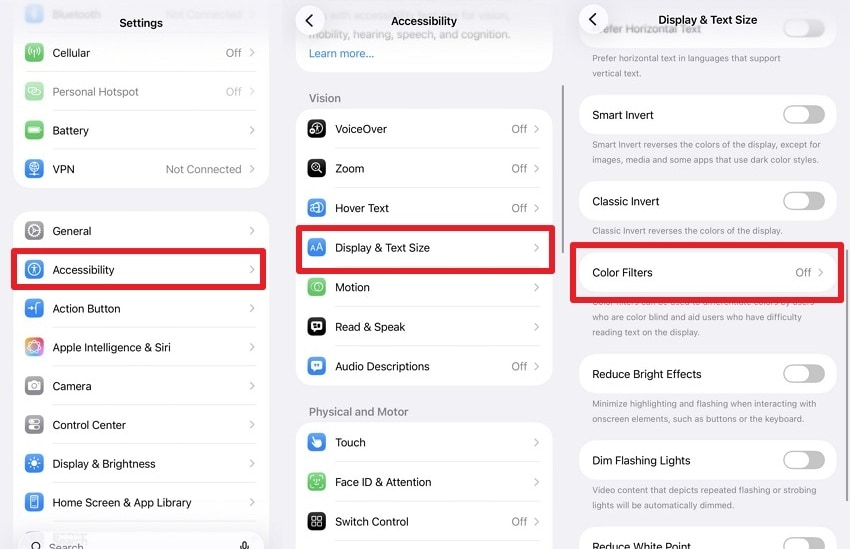 disable color filters setting