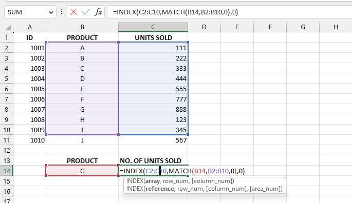 excel index and match function