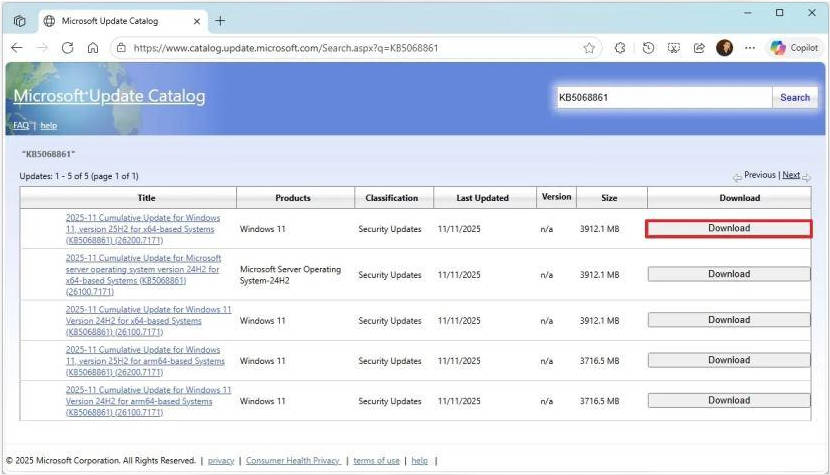 microsoft update catalog kb5127648 download results