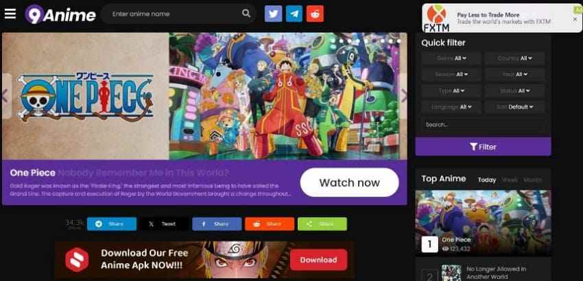9anime quick filter layout