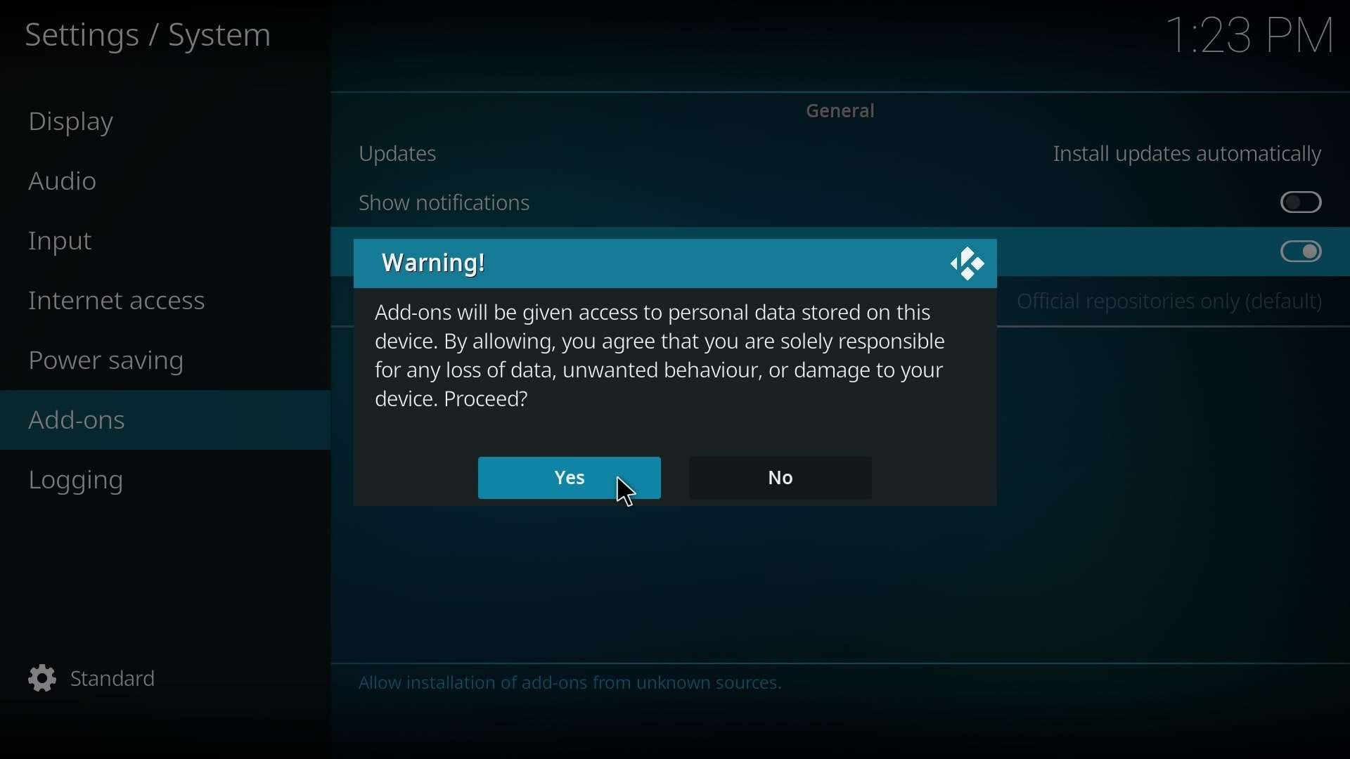 enable unknown sources in kodi