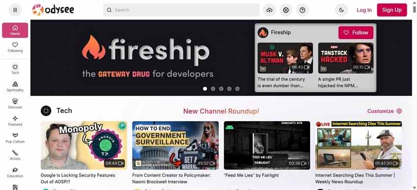 odysee creator video homepage