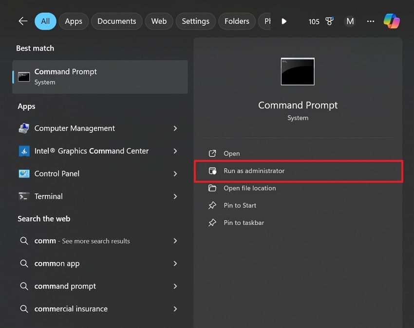 open command prompt as admin