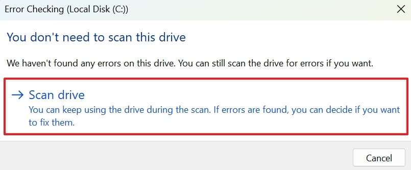 click the scan drive option