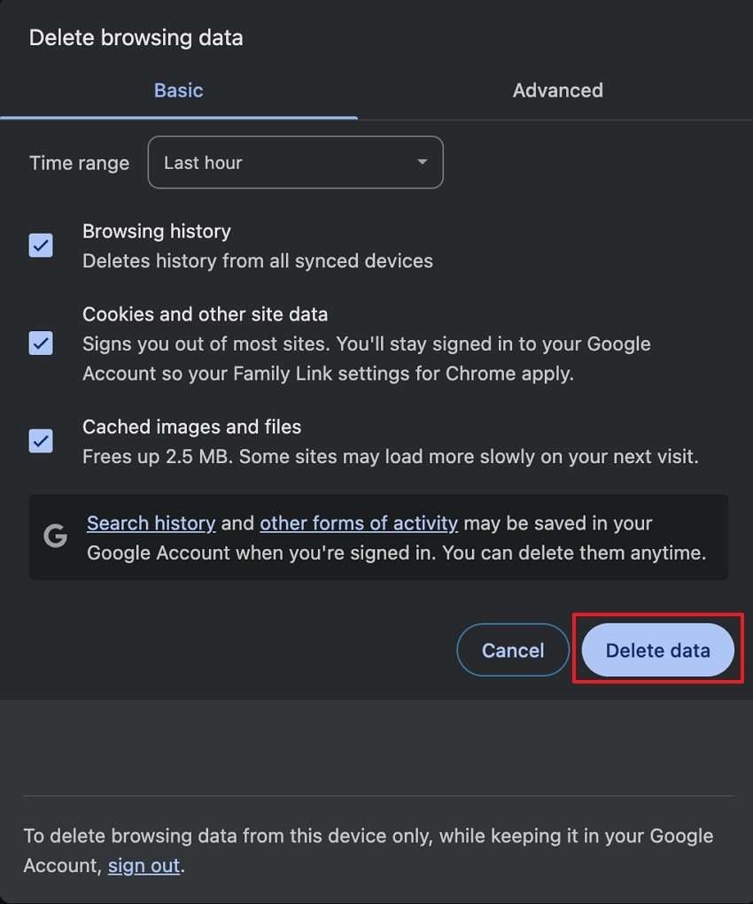 delete browsing data and history 