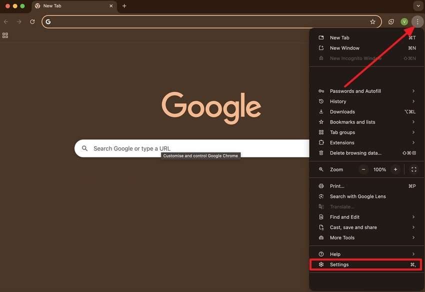 navigate to chrome settings 