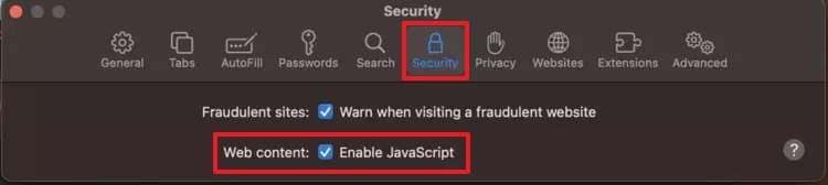 enable javascript from security panel 