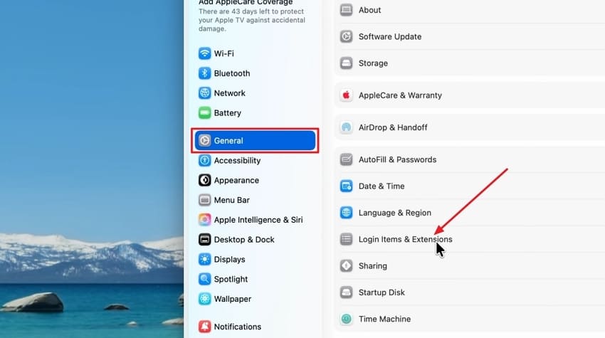 access login items extensions macbook