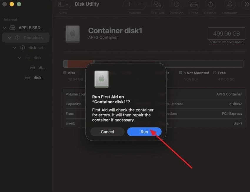 run first aid disk utility