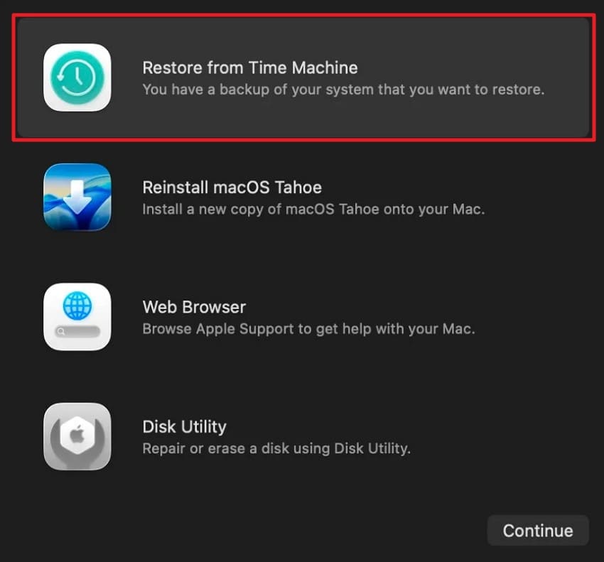 restore mac from time machine