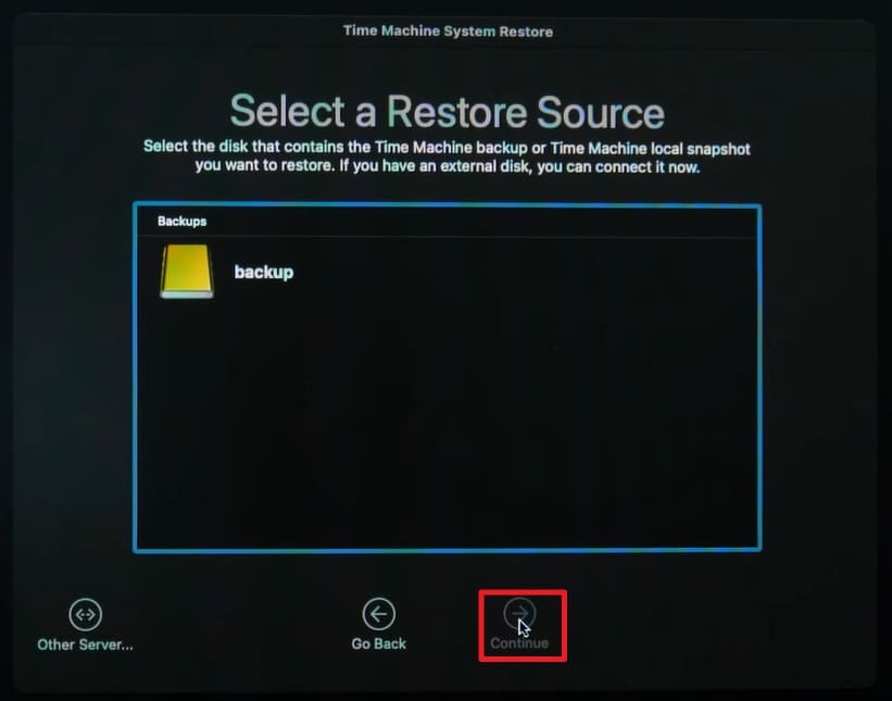 choose time machine backup source