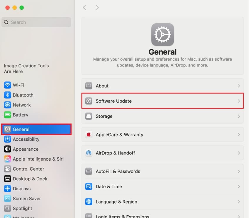 access mac system setting software updae