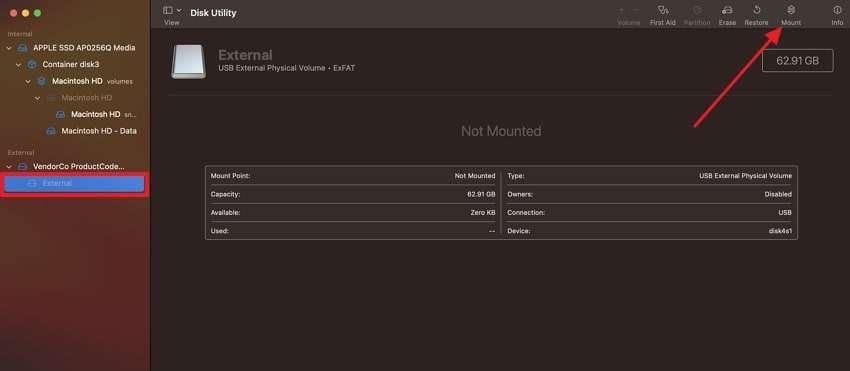 choose sd card and tap mount