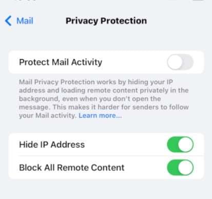 turn off mail privacy protection settings