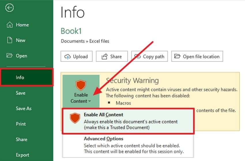 tap enable all content option
