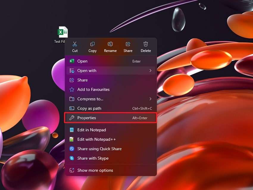 tap the properties option
