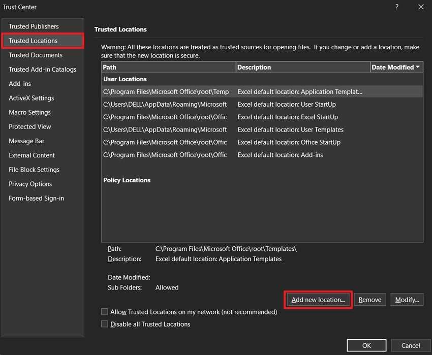 click ad new location button