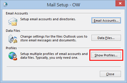 Pantalla de configuración del correo de Microsoft Outlook