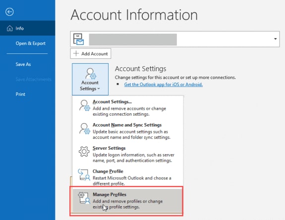 microsoft outlook account information