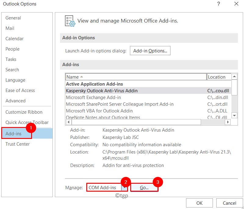 microsoft outlook disable the add ins