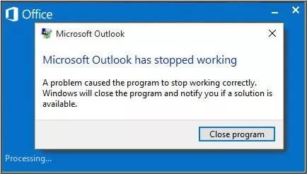 microsoft outlook has stopped working