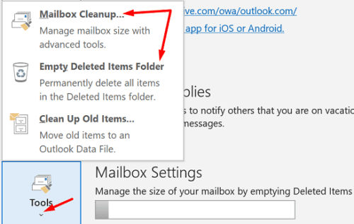 microsoft outlook mailbox cleanup