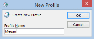 Cuadro de diálogo de nuevo perfil de Microsoft Outlook