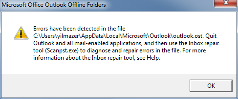microsoft outlook offline folder error