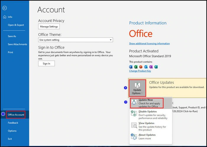 aggiornare la versione di outlook