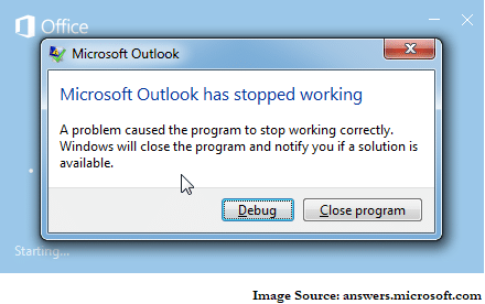 microsoft outlook stopped working display