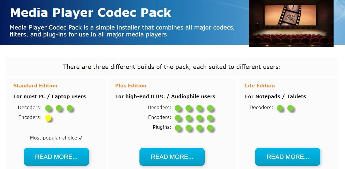 pack de codecs pour le lecteur multimédia