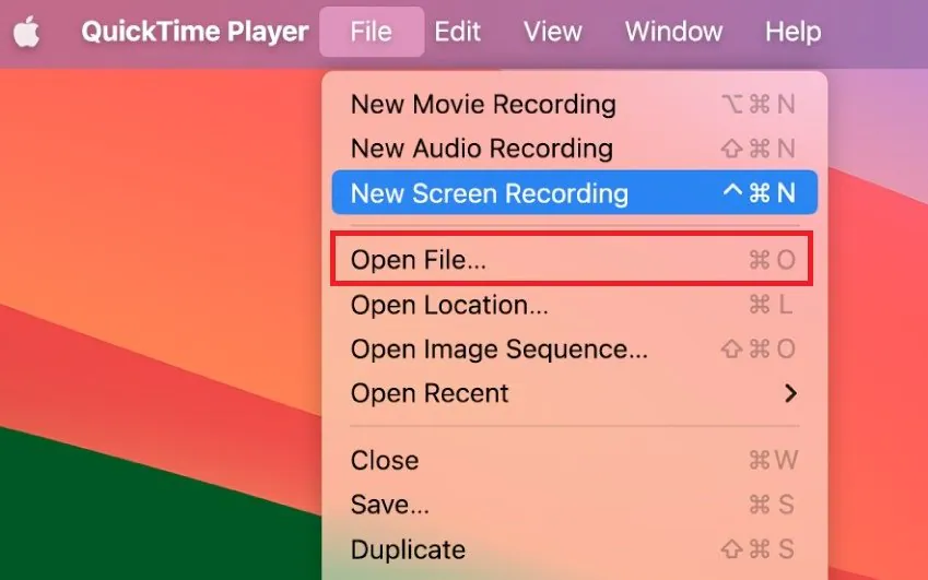 Mac QuickTime Player aprire il file